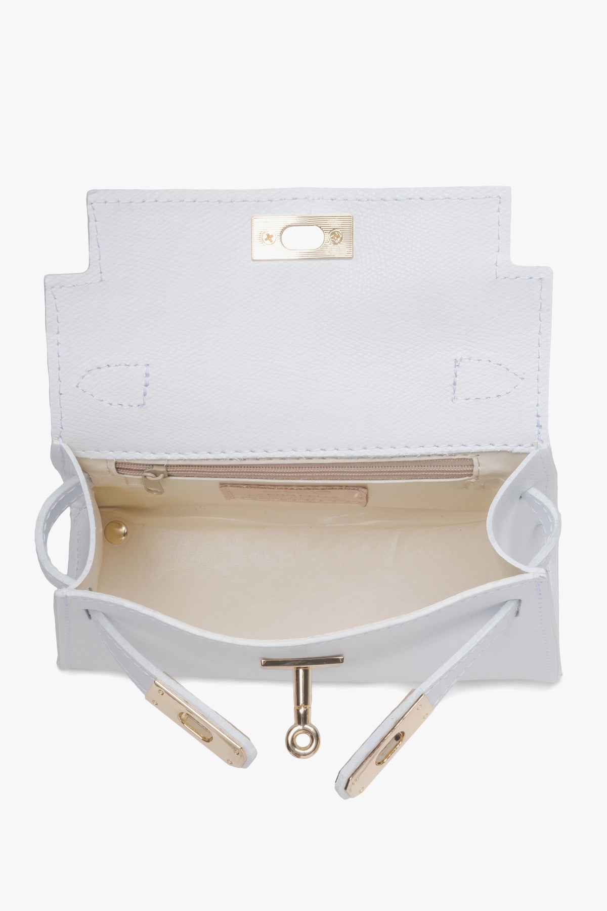 Women's structured bag Estro in white - interior of the model.