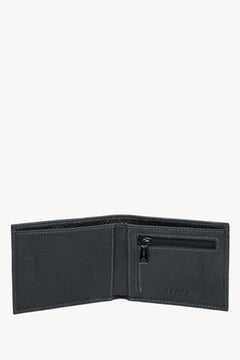 Black folding men's wallet by Estro, crafted from high-quality genuine leather - interior view.