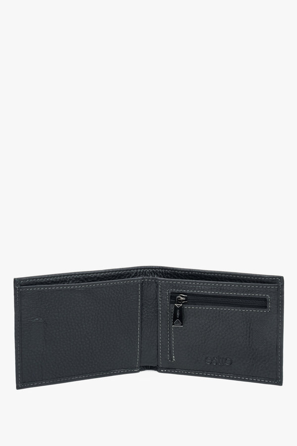 Black folding men's wallet by Estro, crafted from high-quality genuine leather - interior view.