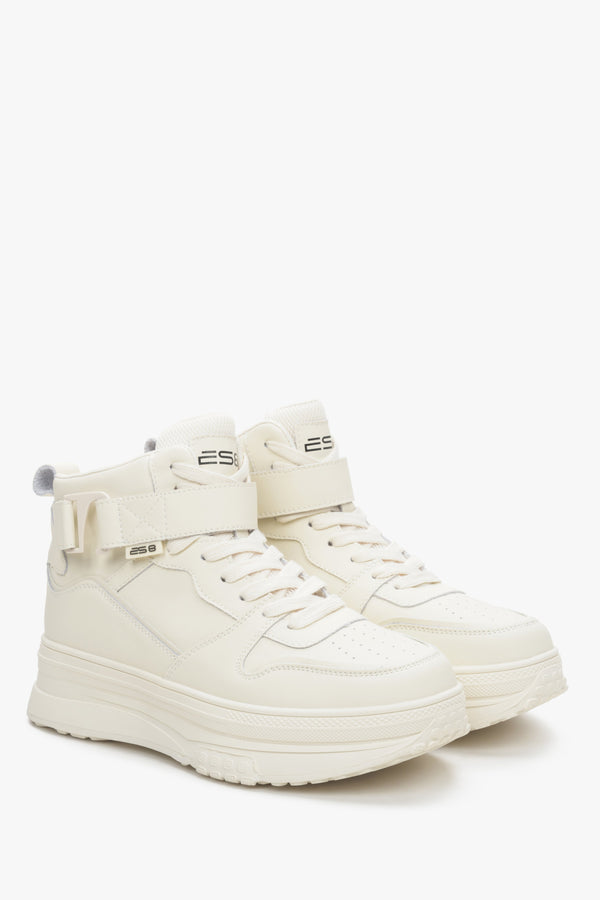 High-top women's leather sneakers ES8 in light beige colour.