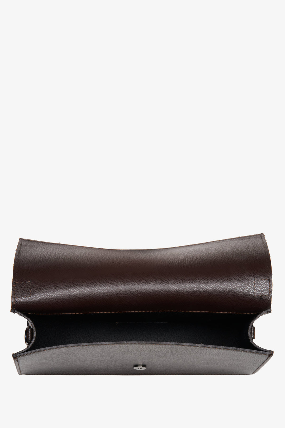 Women's small dark brown leather handbag by Estro - interior of the model.
