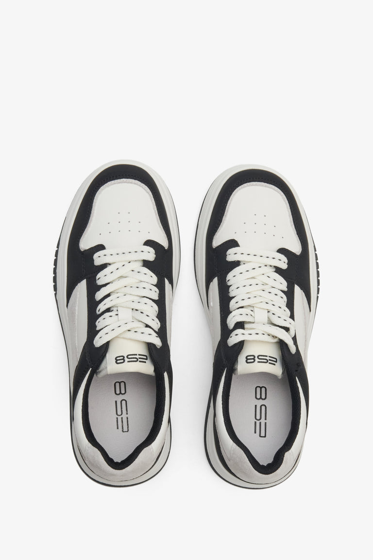 Women's white and black leather sneakers ES 8 - presentation of the footwear from above.