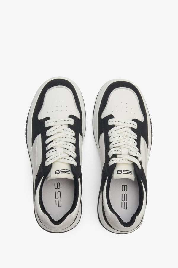 Women's white and black leather sneakers ES 8 - presentation of the footwear from above.