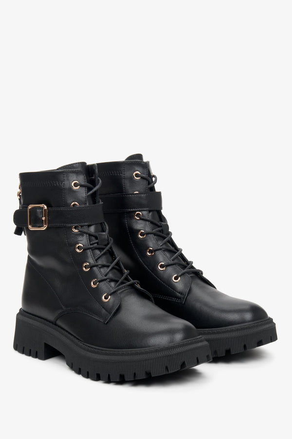Women's Black Ankle Boots made of Genuine Leather for Fall ⠂ESTRO