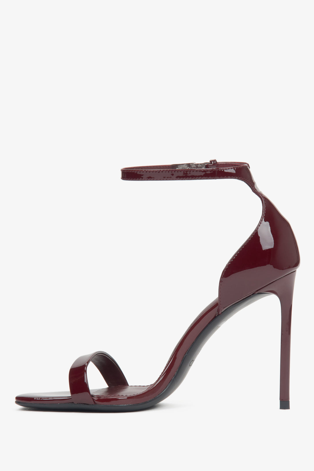 Burgundy women's sandals made of patent natural leather with a high heel by Estro.