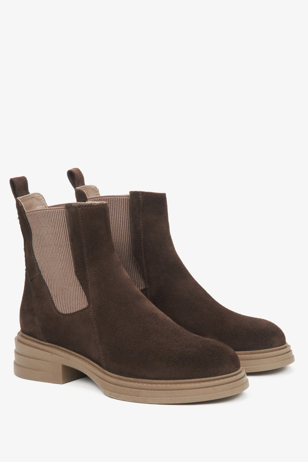 Women's dark brown velour Chelsea boots by Estro.