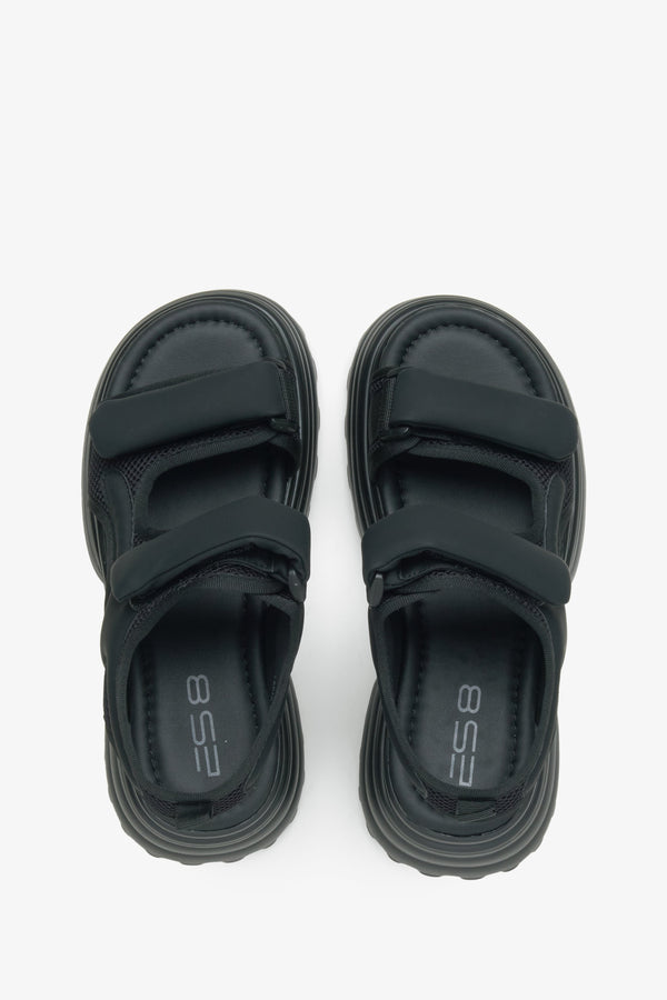 Women's black sporty sandals - top view presentation.