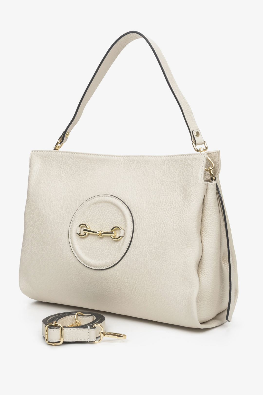 Large Light Beige Shoulder Bag Natural Leather Estro ER00111736.