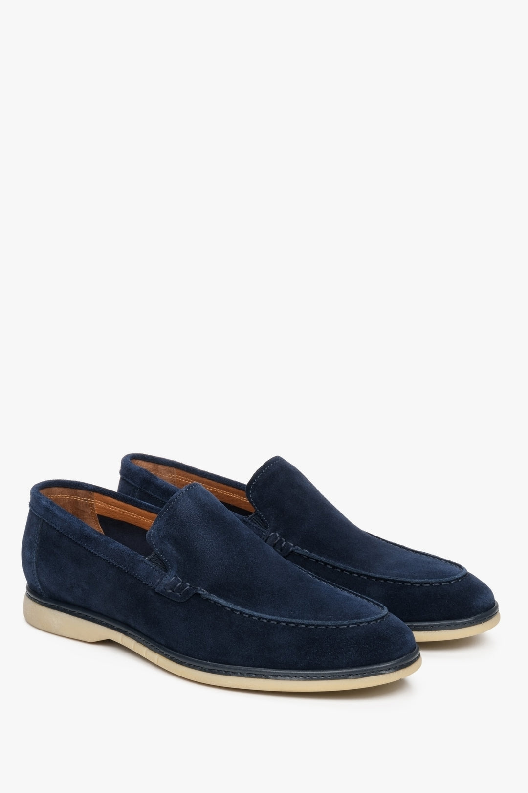 Men's Navy Blue Loafers made of Genuine Velour for Fall Estro ER00112568.