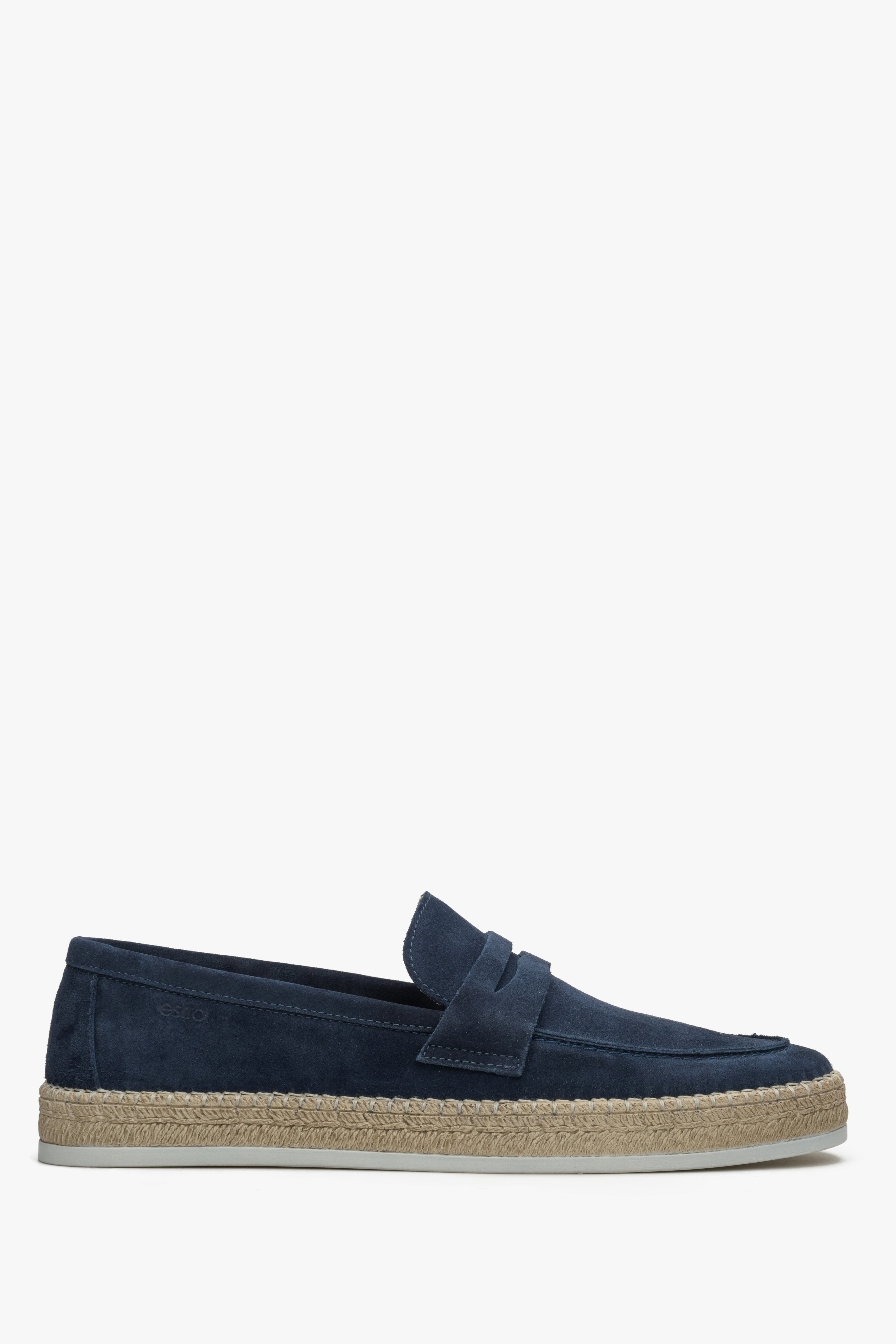 Men's Navy Blue Moccasins made of Genuine Italian Velour Estro ER00115000.