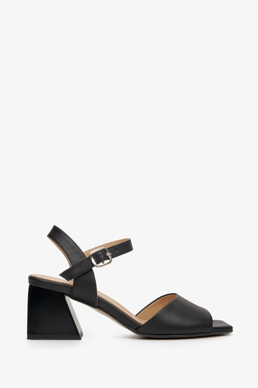 Women's Black Leather Heeled Sandals Estro ER00112817.