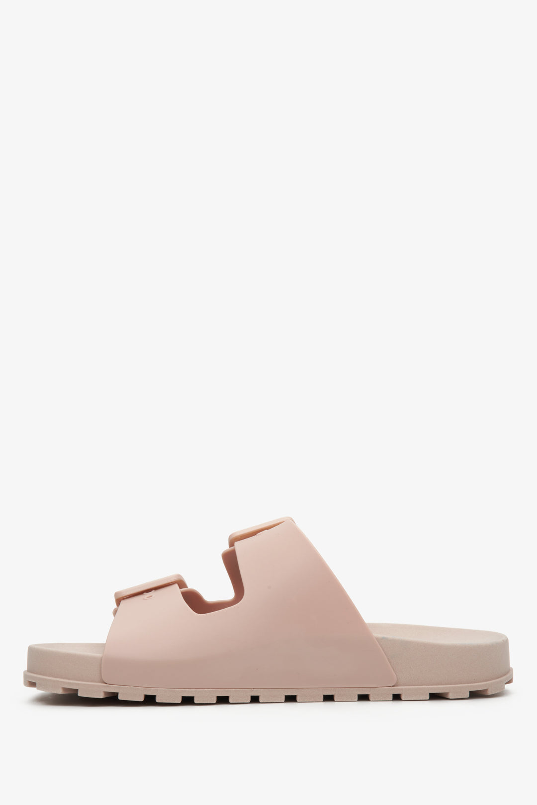 Rubber, light pink women's flip-flops by Estro - shoe profile.