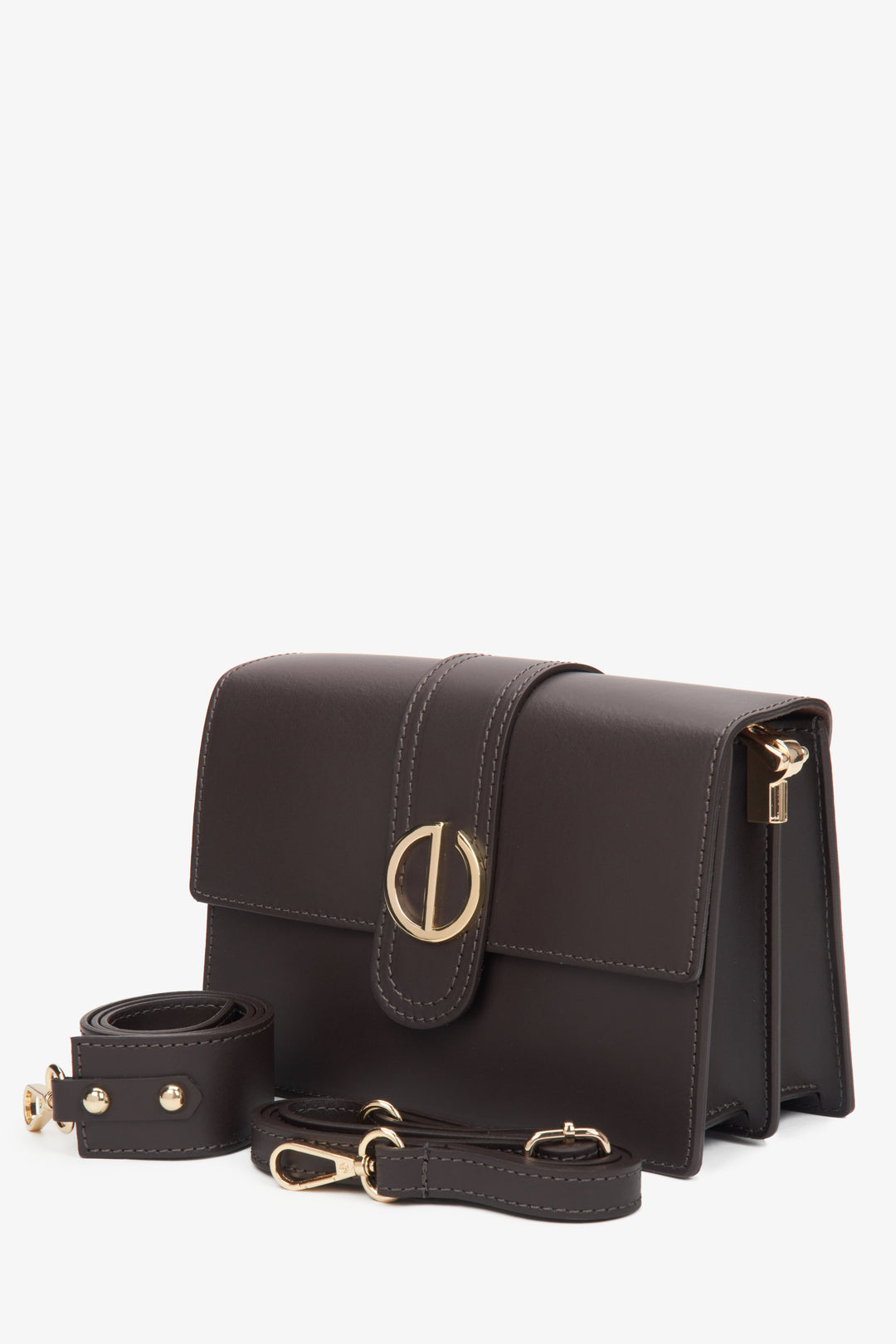 Women's dark brown handy bag with gold hardware Estro.