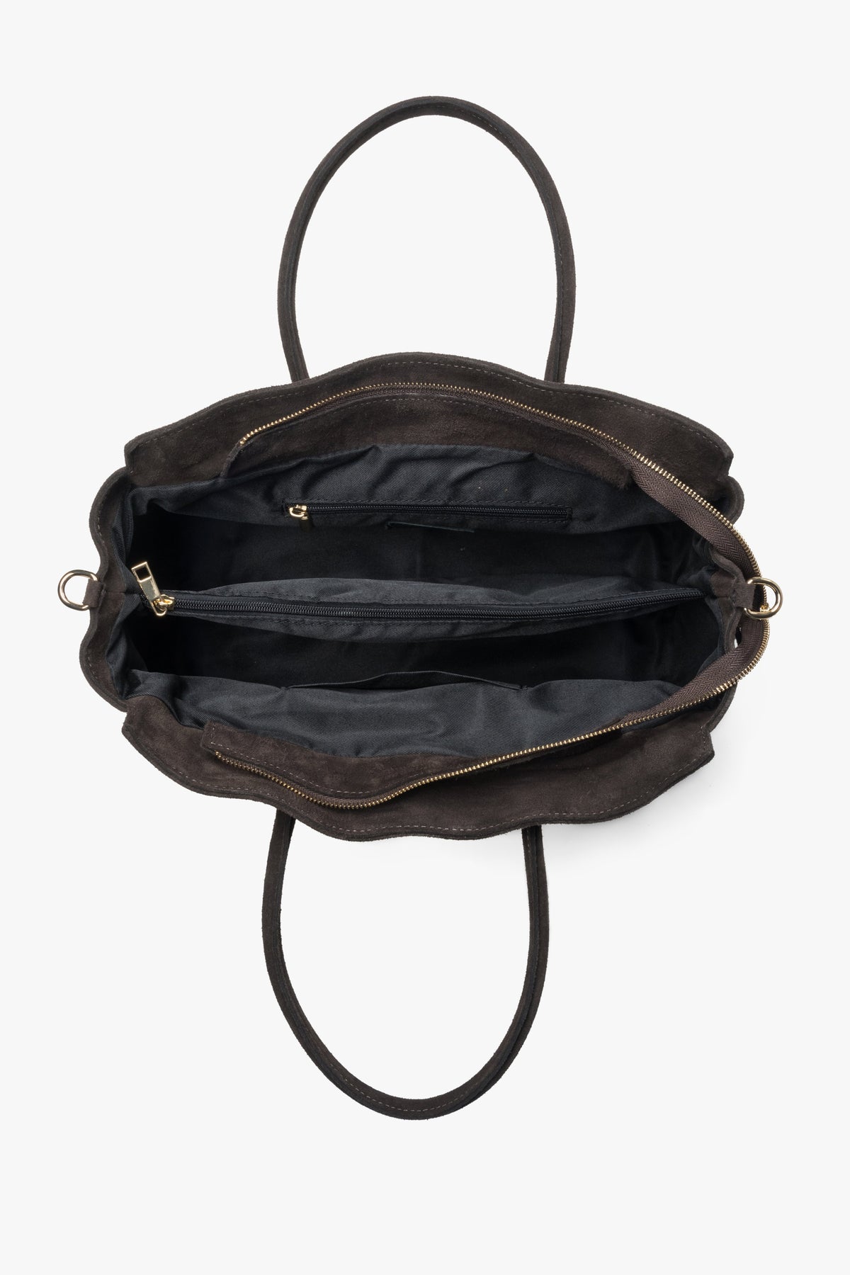Large dark brown handbag made of Italian velour by Estro.