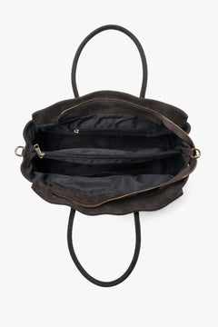 Large dark brown handbag made of Italian velour by Estro.