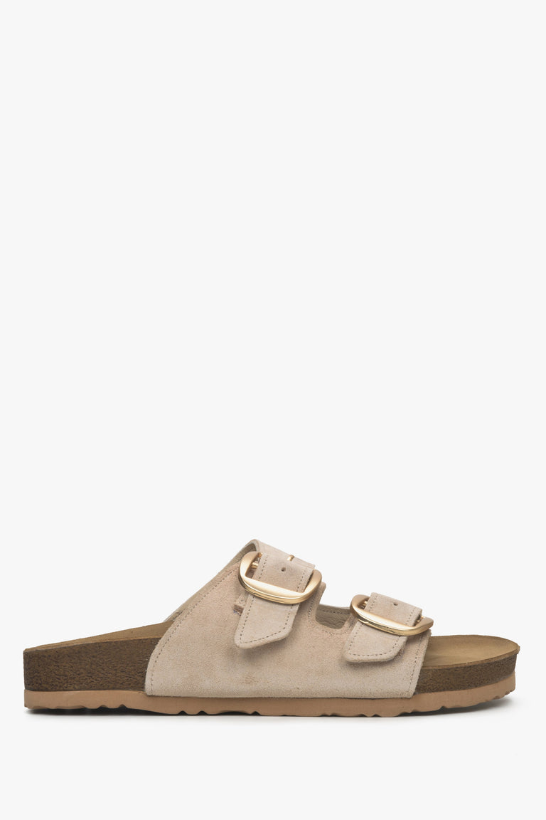 Women's Beige Velour Sandals with Thick Straps Estro ER00115134.