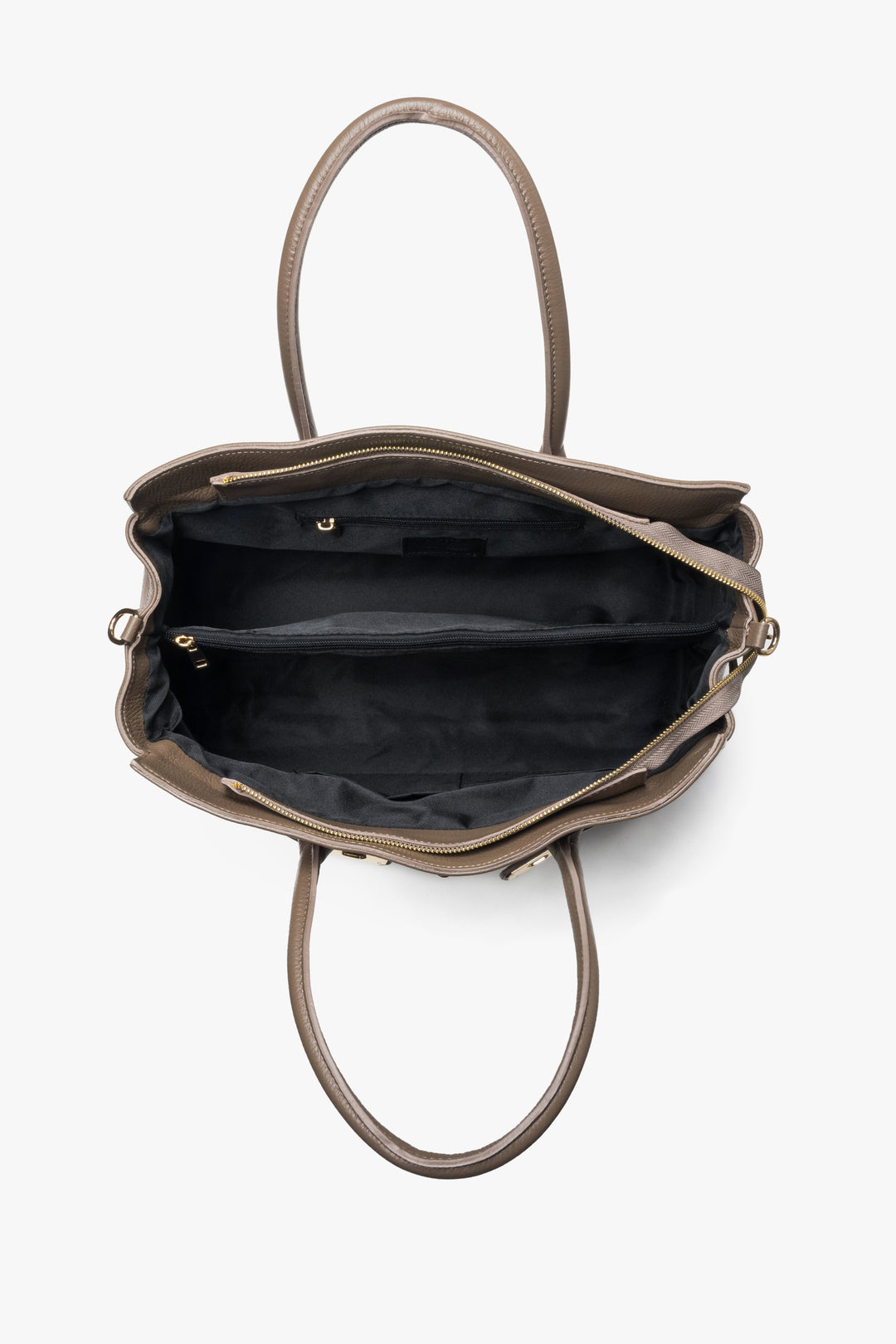 Spacious women's brown Italian leather bag - interior view.