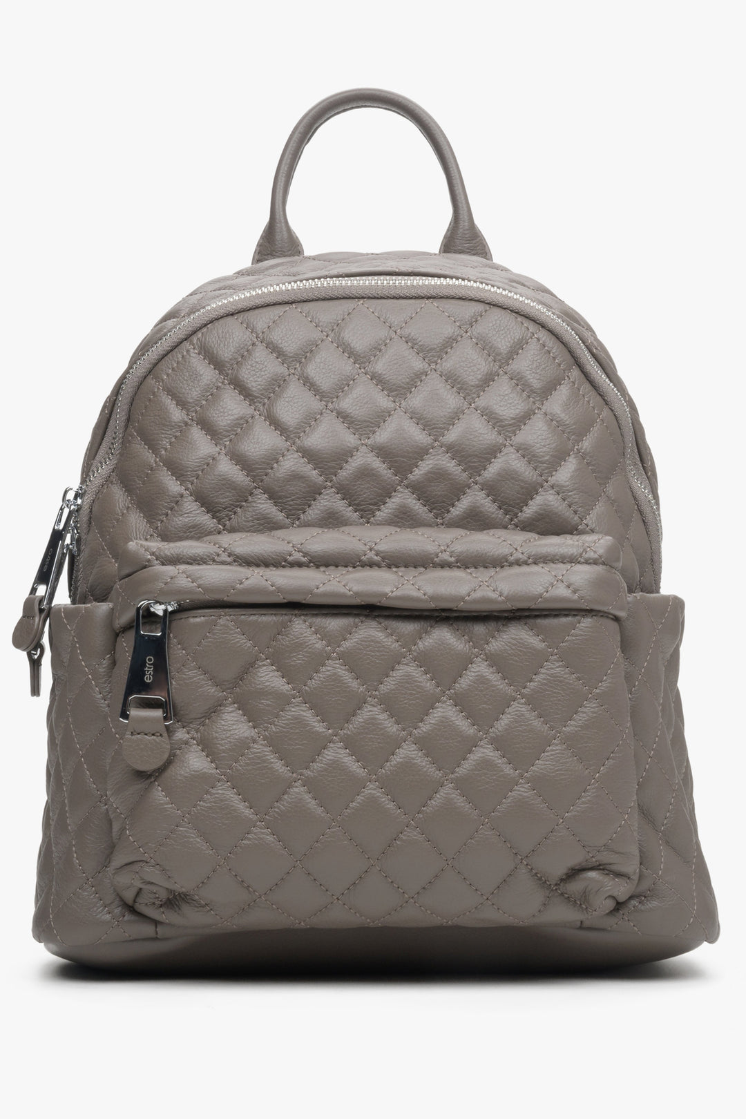 Women's Dark Grey Backpack made of Quilted Genuine Leather Estro ER00112158.