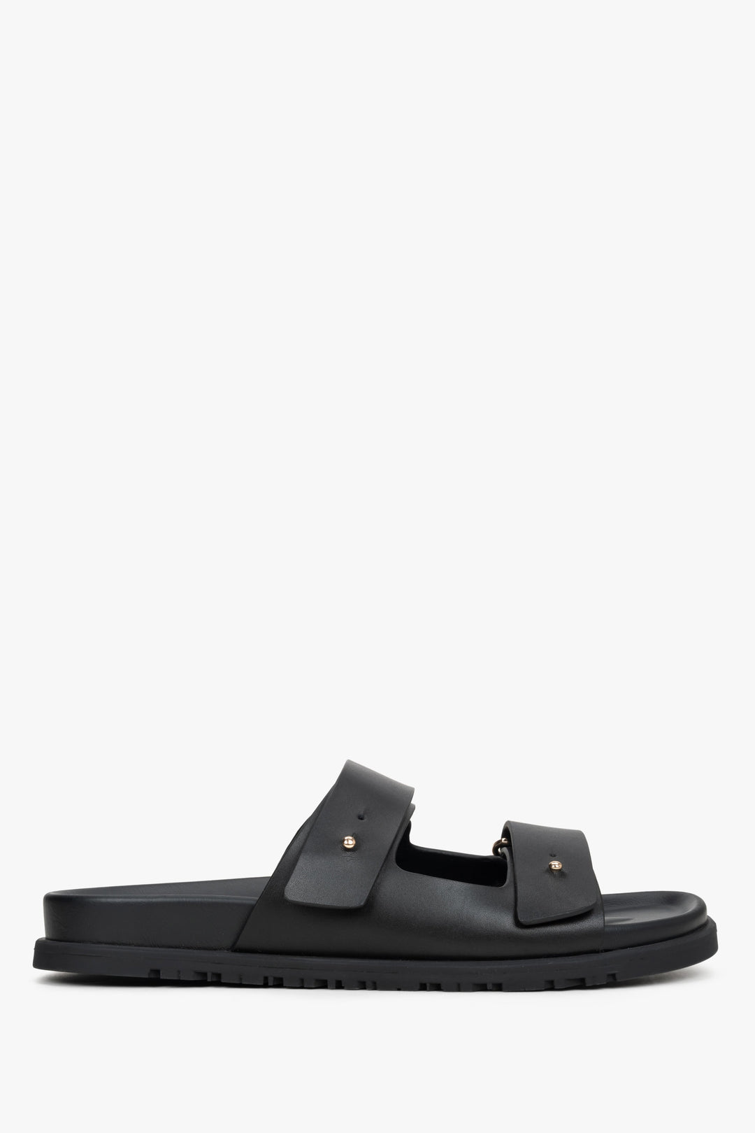 Women's Black Leather Slides with Adjustable Thick Straps Estro ER00114725.