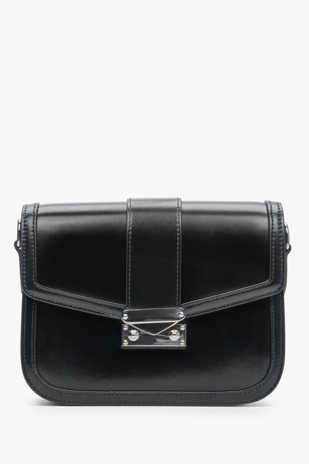 A black leather women's bag by Estro with silver fittings.