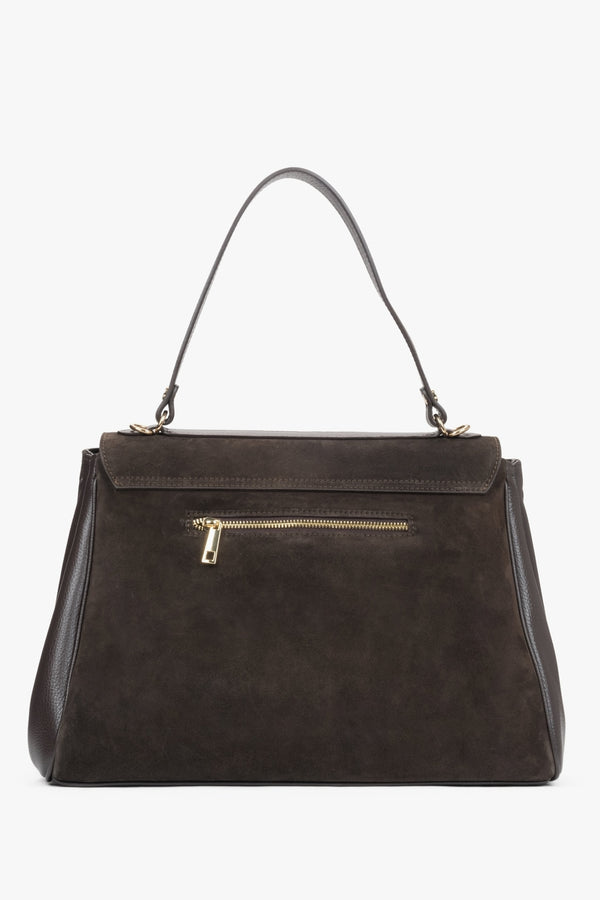 Stylish dark brown women's satchel handbag, crafted from premium Italian natural velour – back.