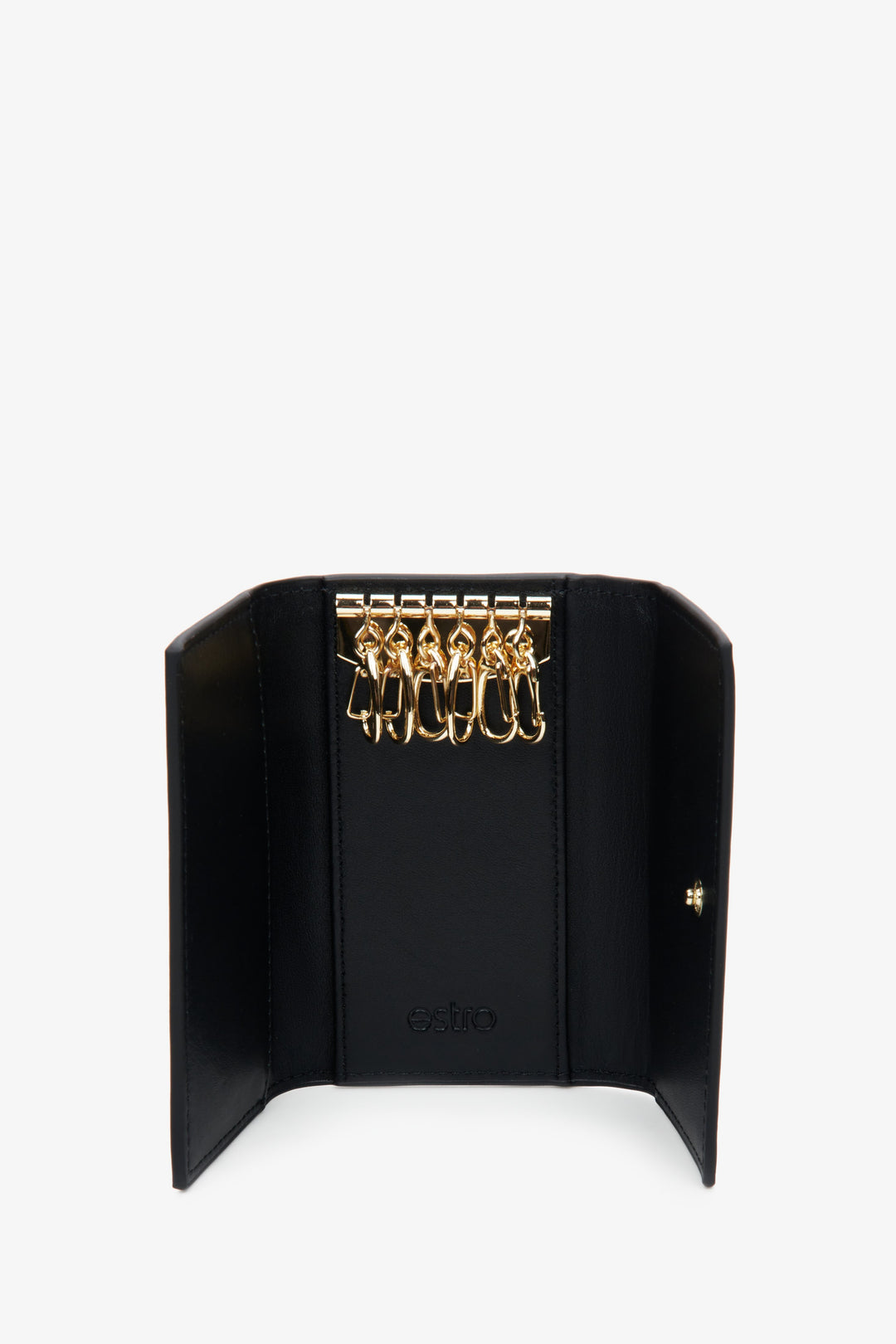Estro black genuine leather key case - close-up of the interior.