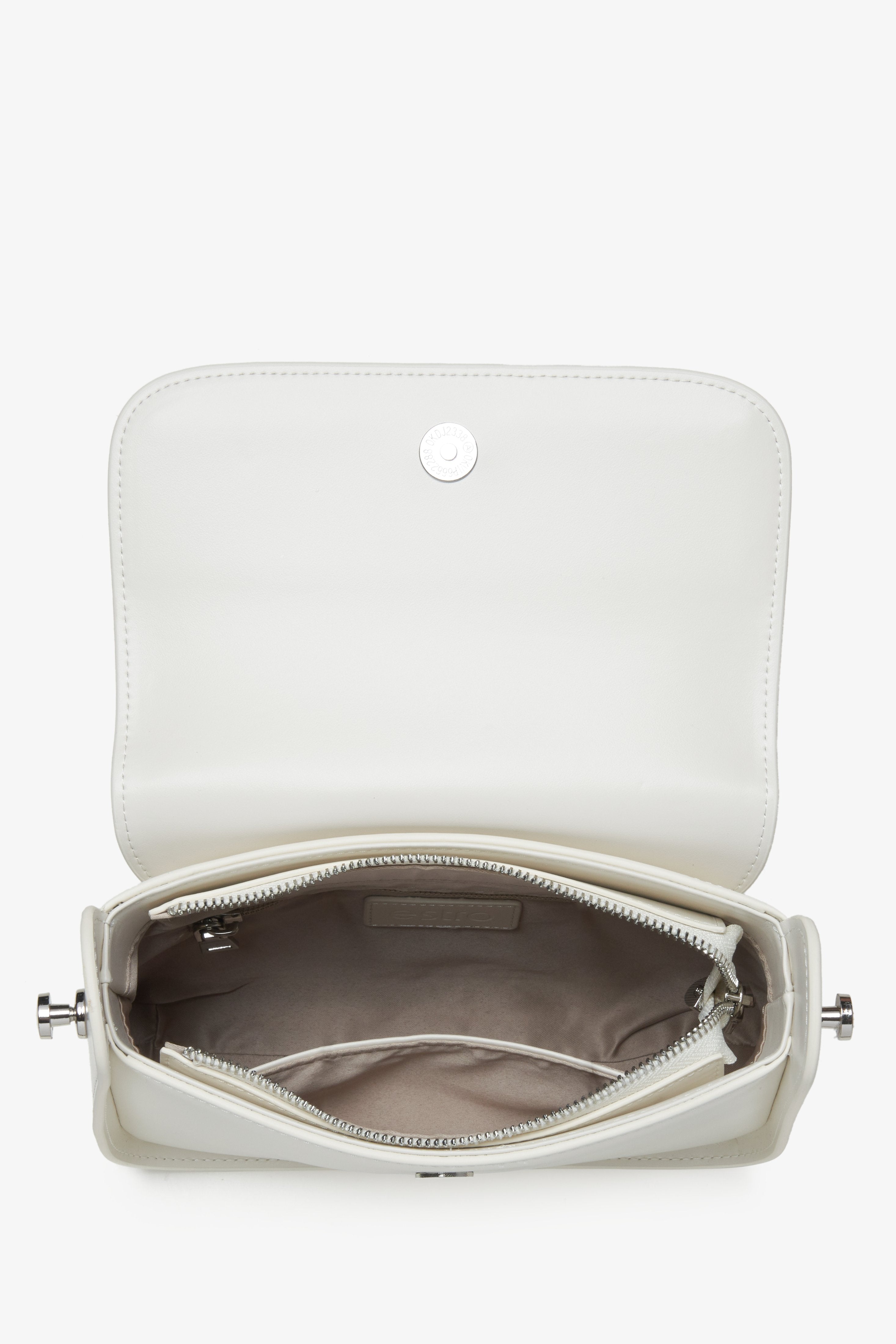 Estro milky-beige handy leather women's handbag - interior view of the model.