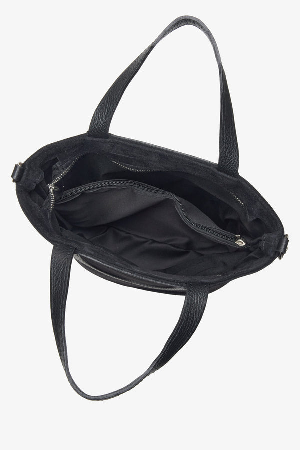 Women's bucket bag made of the highest quality premium Italian natural velour, in a black color.