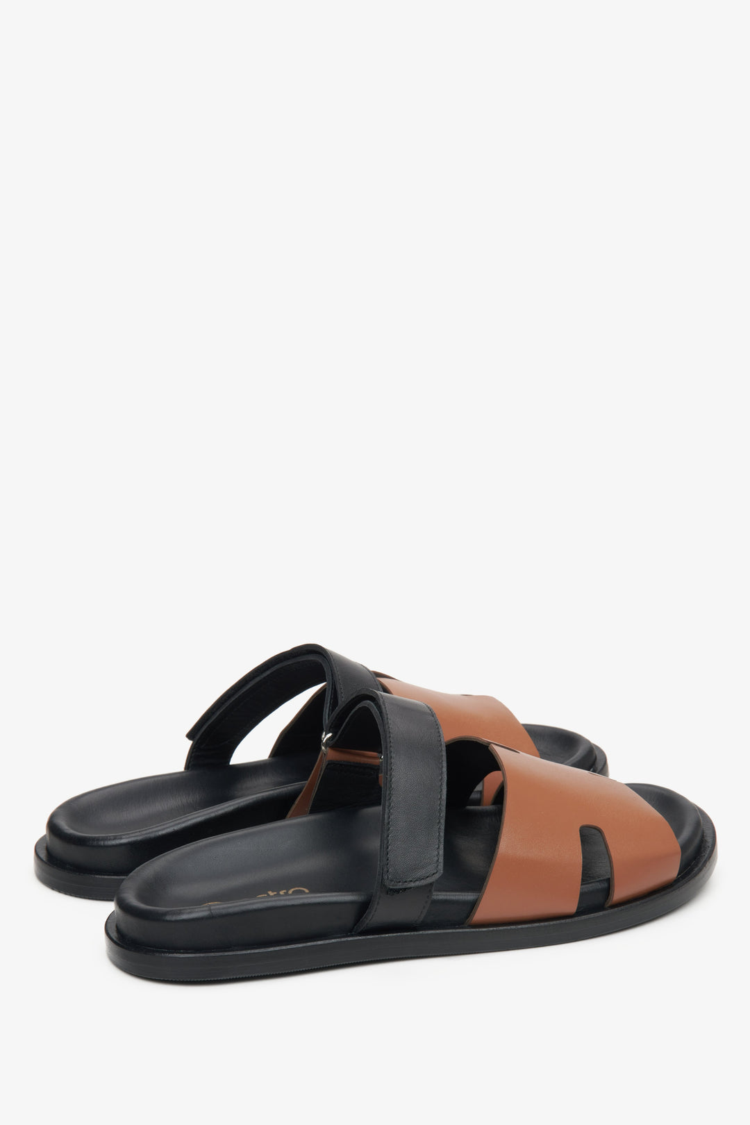 Women's brown and black leather slide sandals Estro.