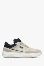 Women's Beige & Black Platform Sneakers made of Leather and Velour Estro ER00115638.