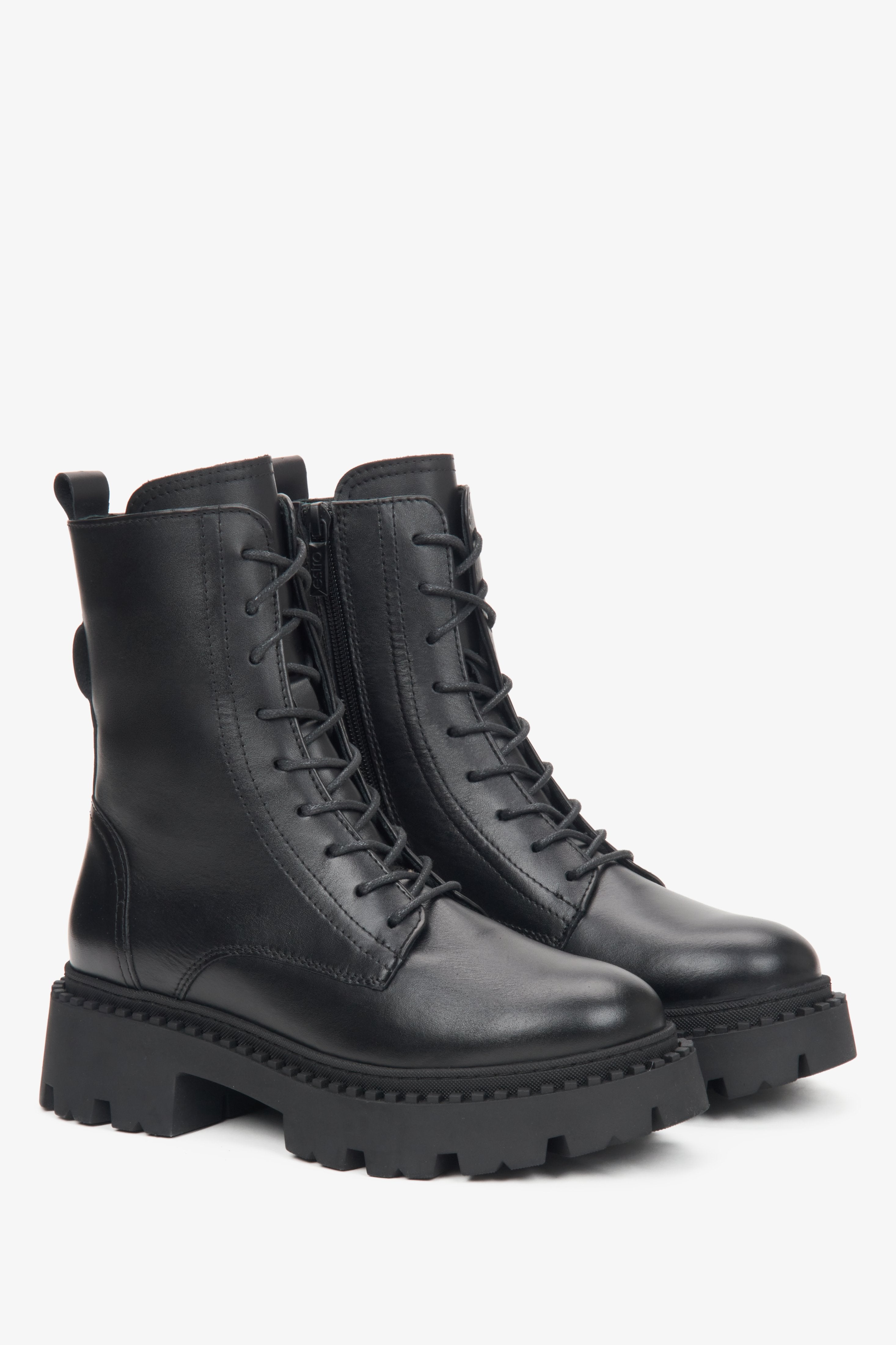 Women's black leather ankle boots by Estro.