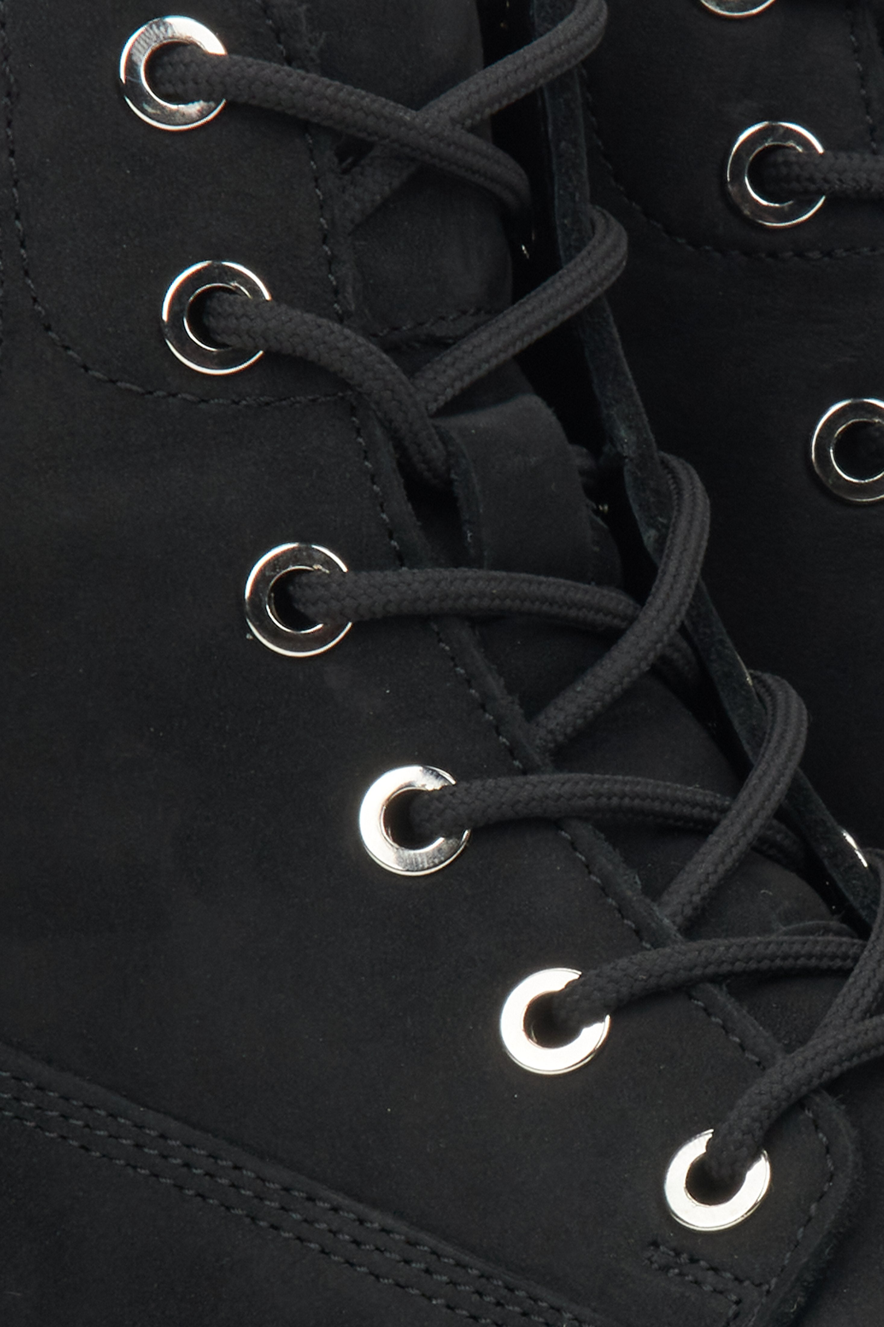 Women's black lace-up ankle boots Estro - close-up of the details.