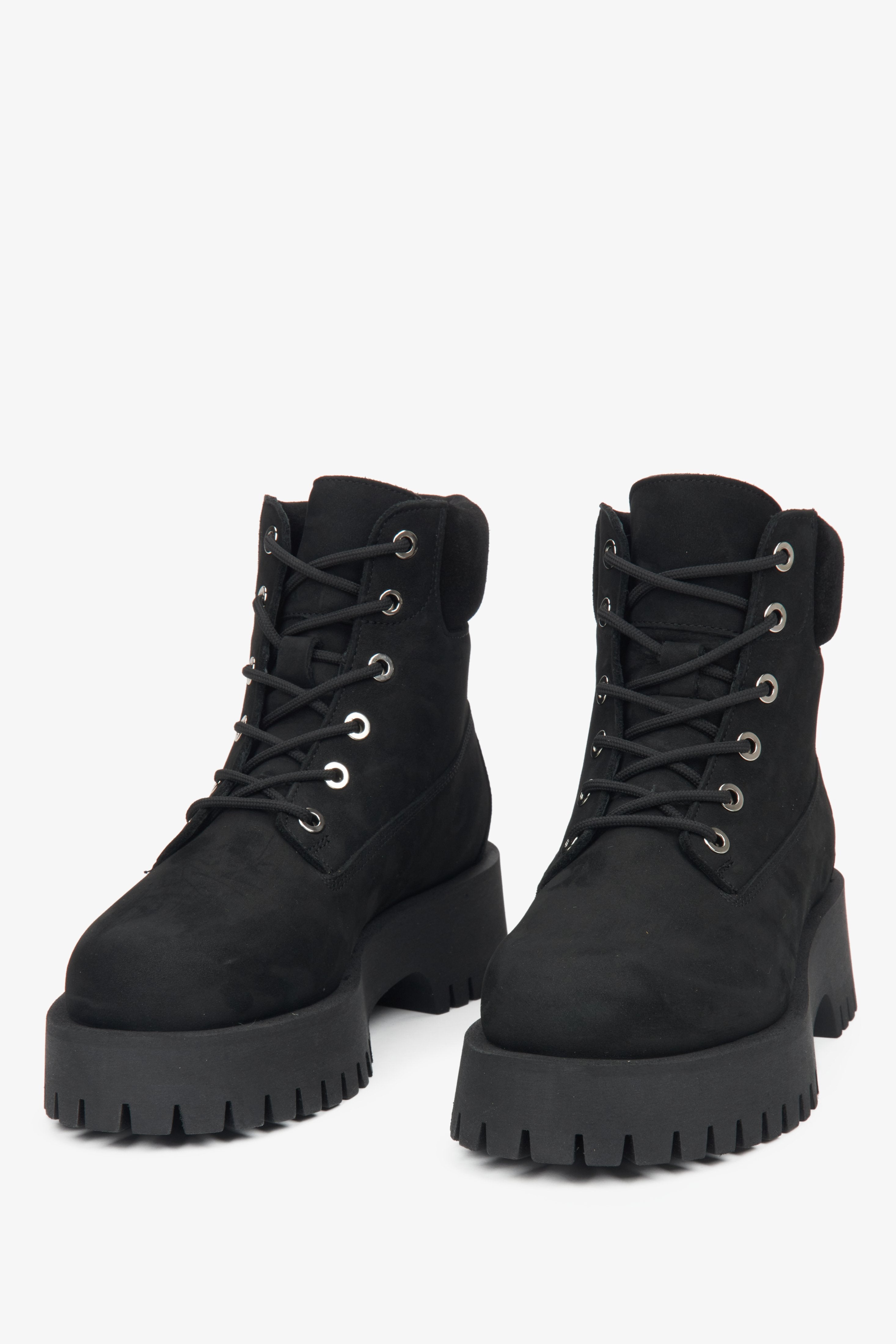 Women's black nubuck ankle boots - front view of the model.