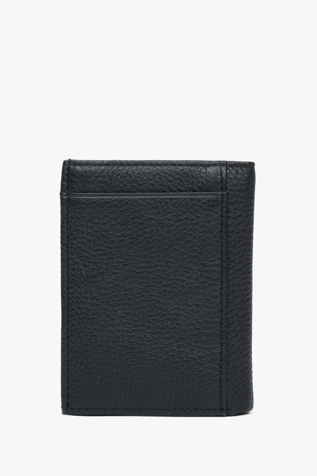 Black men's wallet by Estro, made of leather, adorned with an elegant brand emblem - back of the model.