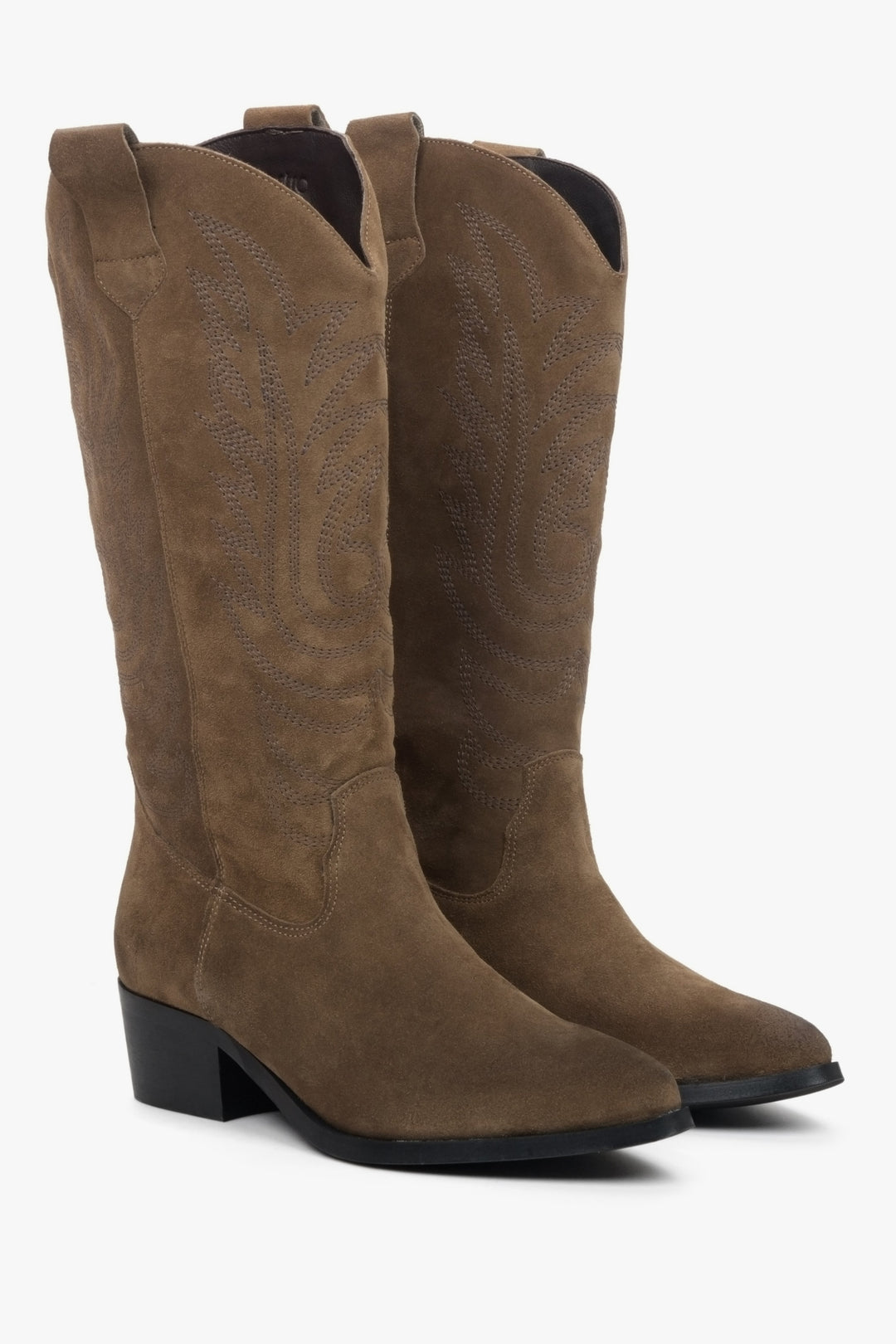 Women's brown suede cowboy boots by Estro.