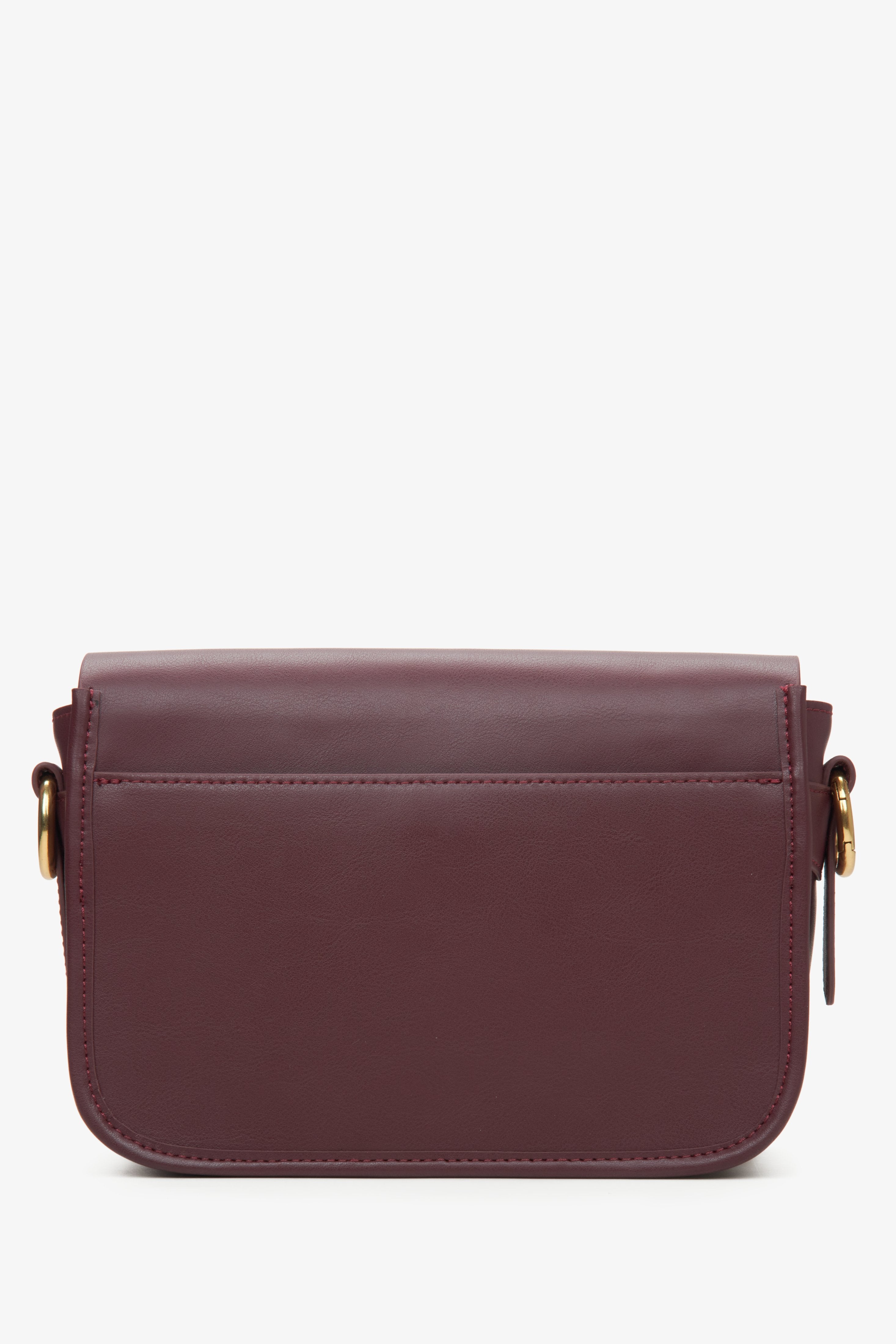 Women's burgundy leather handbag by Estro - reverse side.