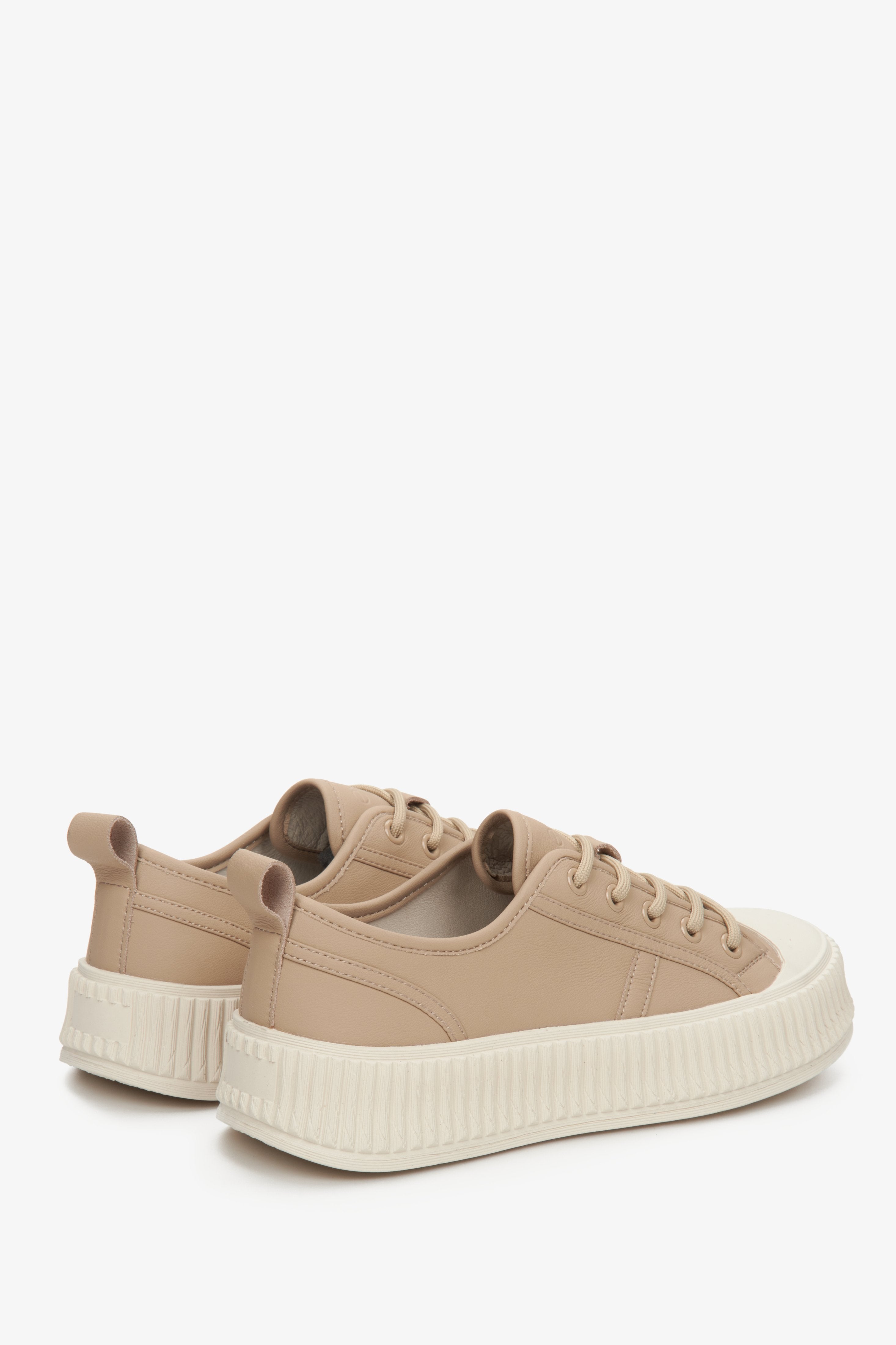 Women's Beige Low-Top Sneakers made of Genuine Leather Estro ER00112706