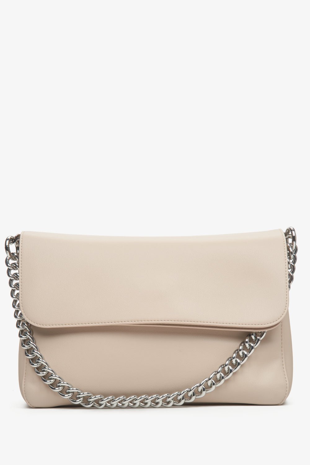 Women's Light Beige Crossbody Bag with Chain made of Genuine Leather Estro ER00113763.