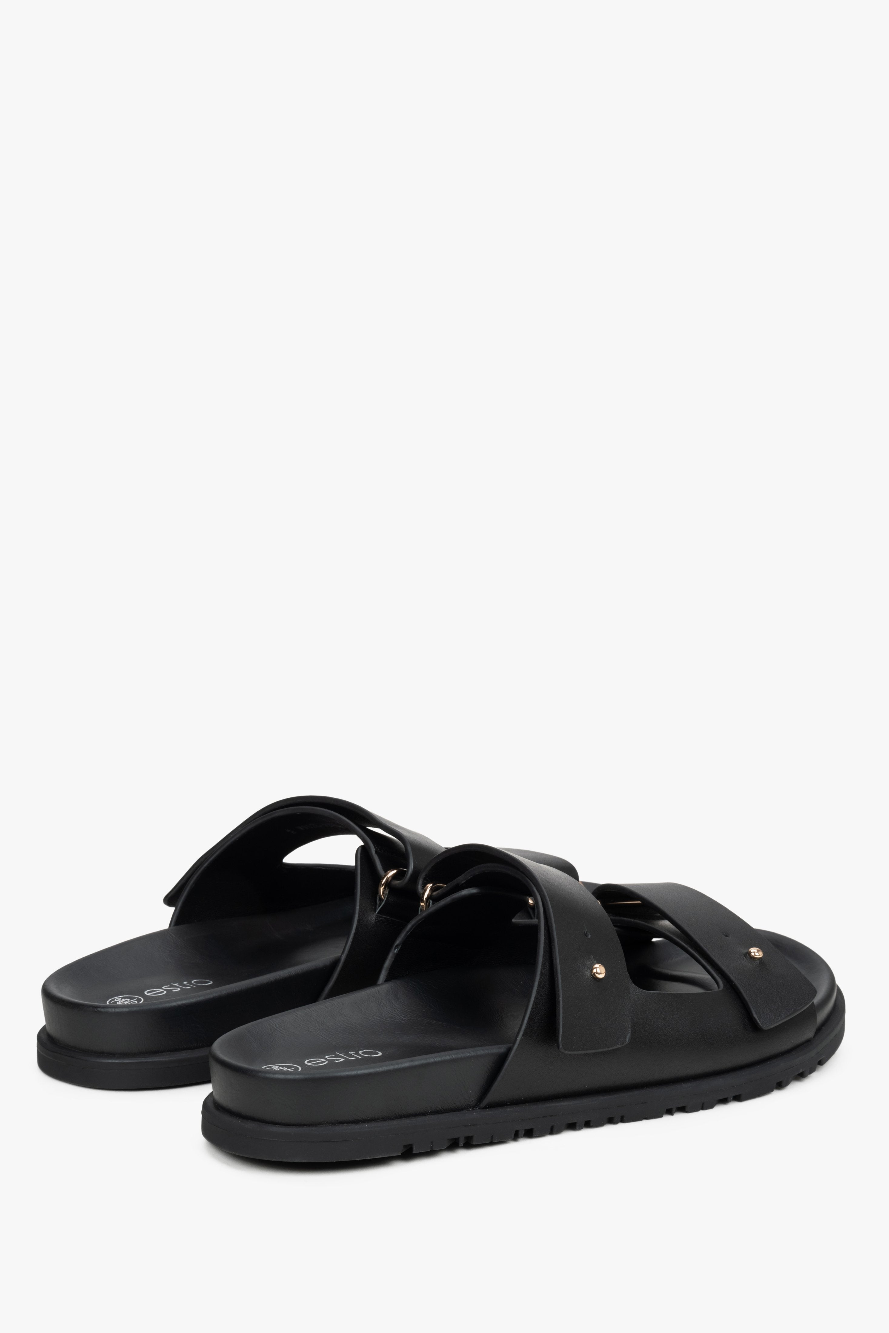 Women's black leather slides by Estro - perfect for summer.