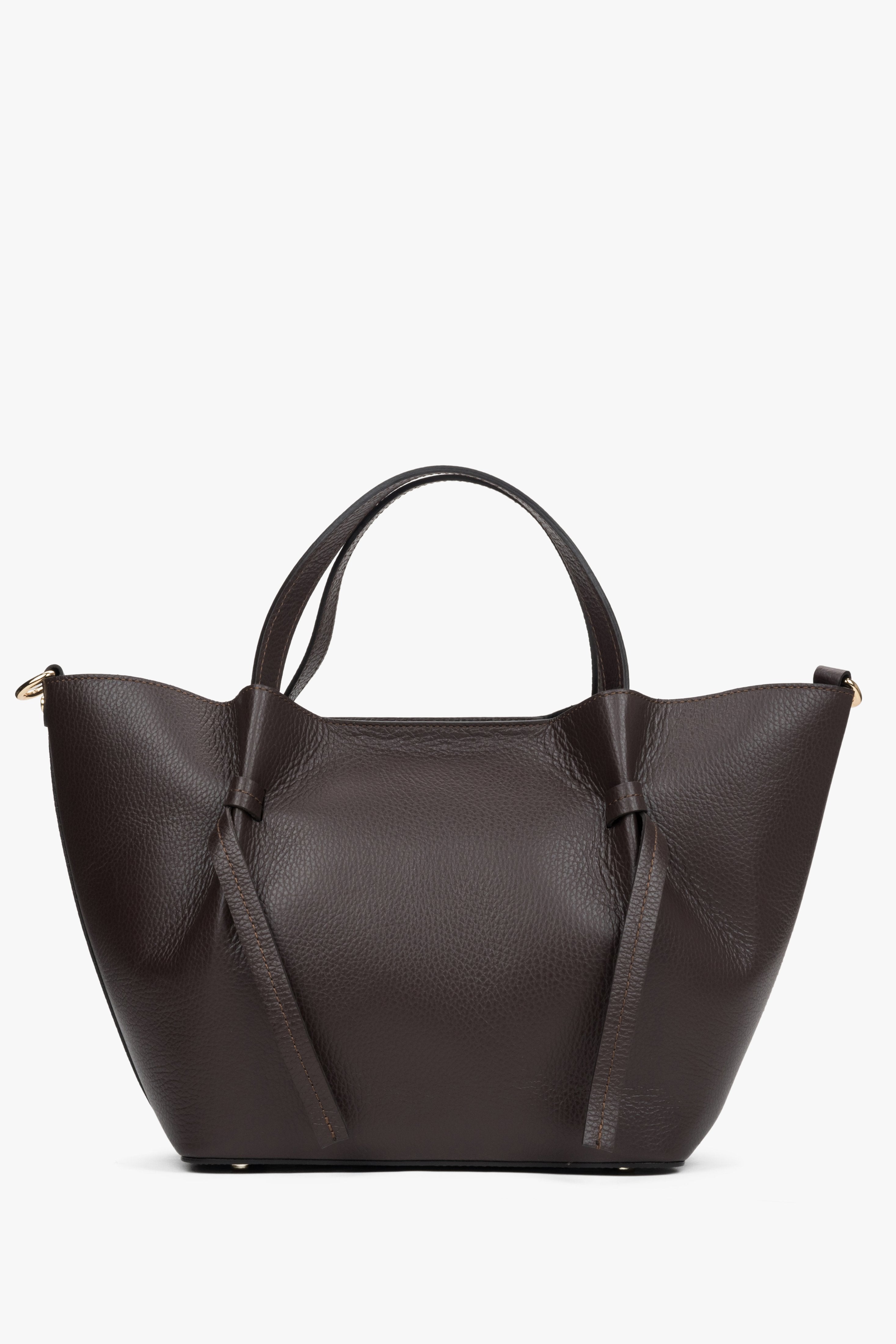 Women's Dark Brown Boat Shaped Handbag made of Premium Italian Genuine Leather Estro ER00116352.