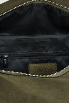 Stylish women's fanny pack made of dark green natural velour by Estro – interior view.