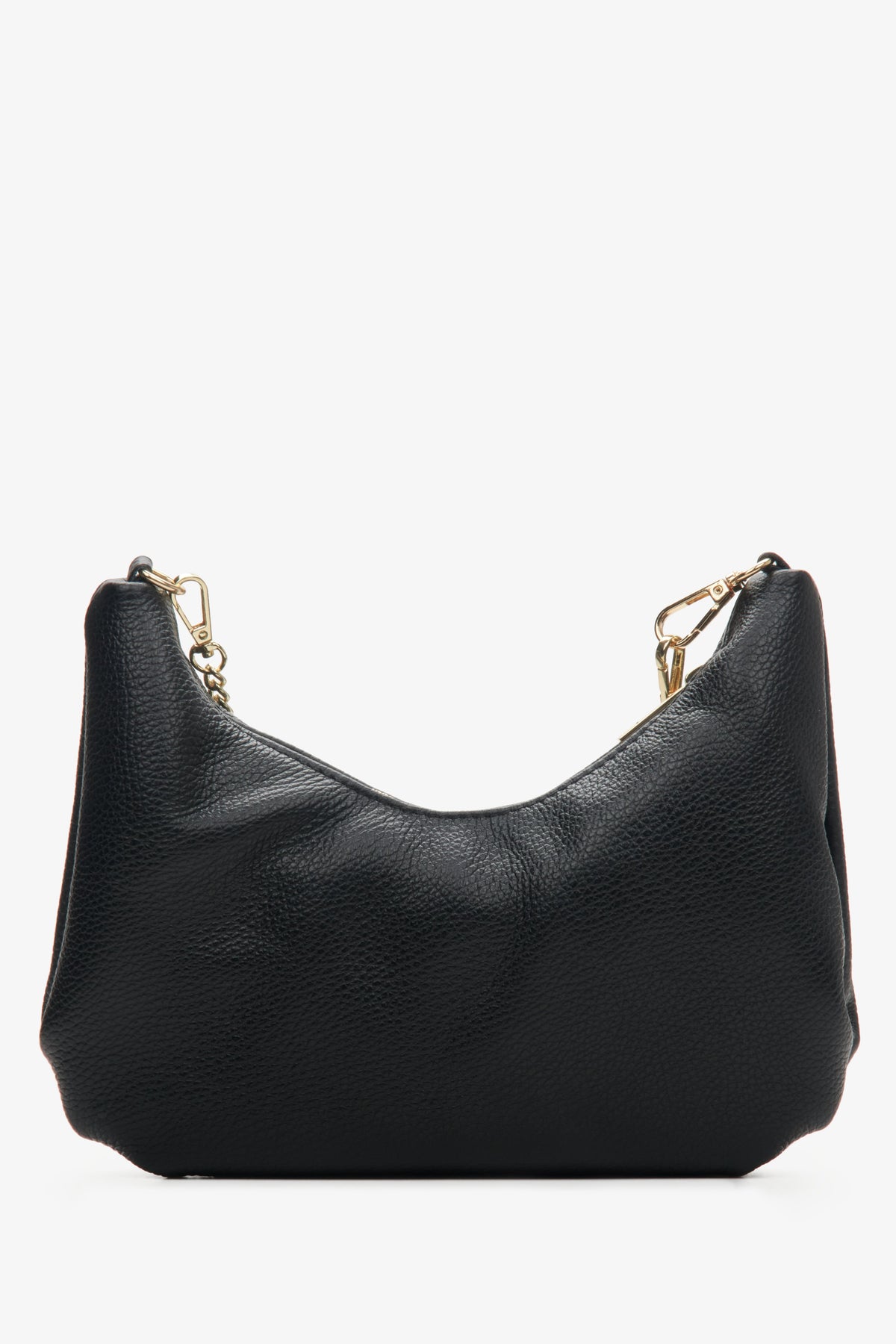 Women's black handbag made of Italian genuine leather with a golden chain.