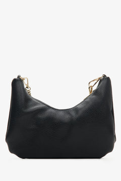 Women's black handbag made of Italian genuine leather with a golden chain.