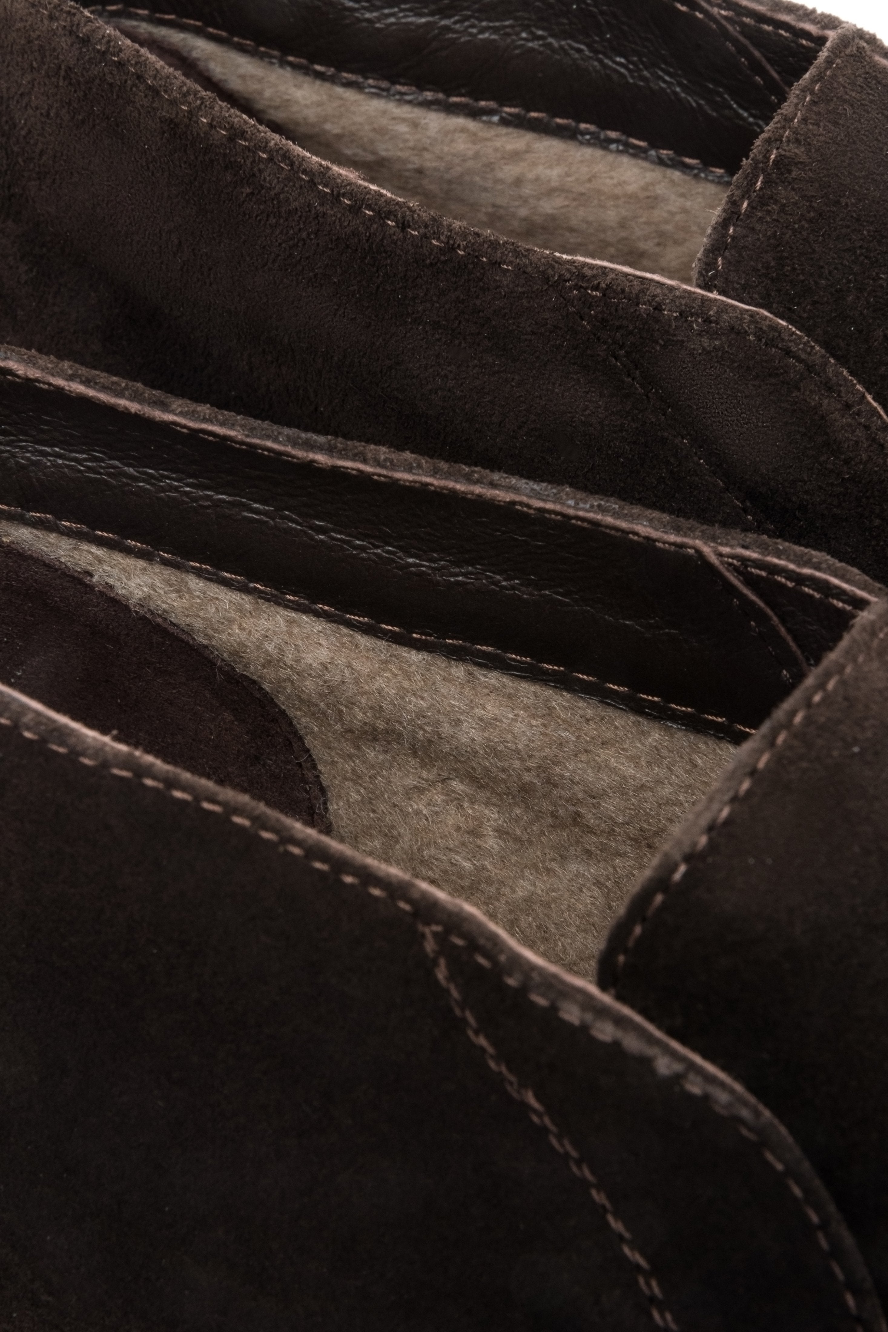 Dark brown velour men's moccasins by Estro - details.