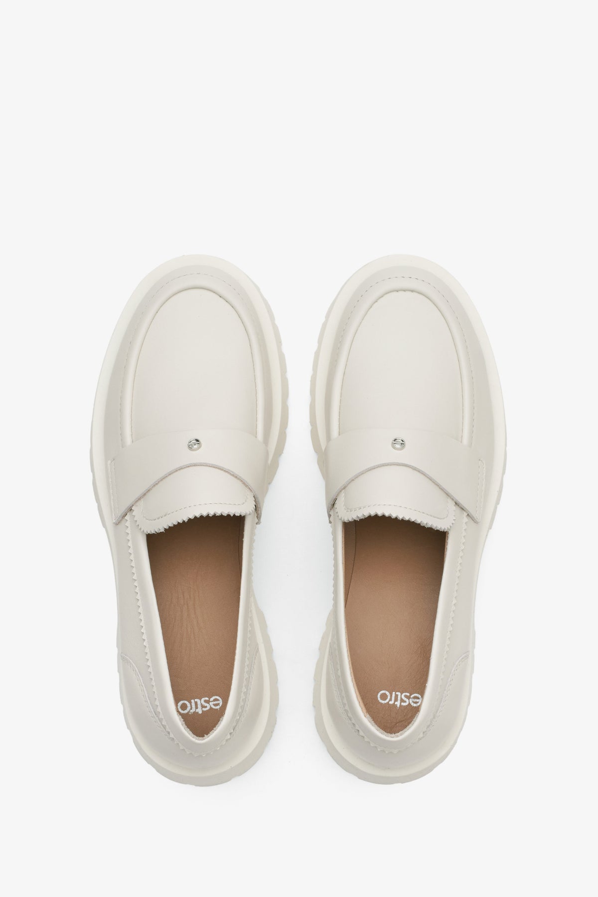 Women's beige leather loafers by Estro.