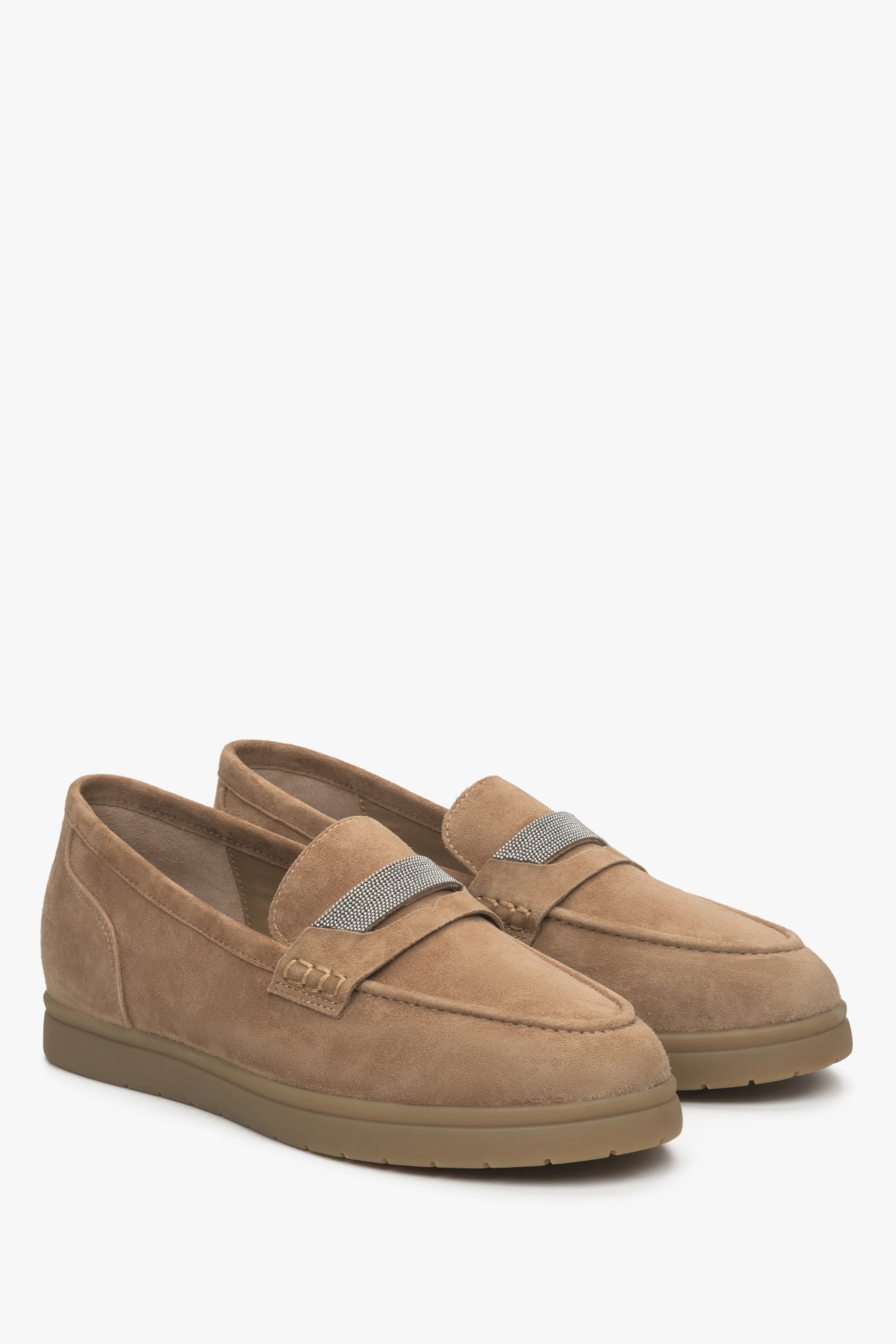 Women's brown velour moccasins by Estro.