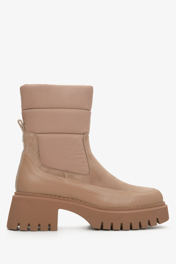 Women's Brown Velour & Leather Ankle Boots with a Sturdy Platform for Winter Estro ER00114166