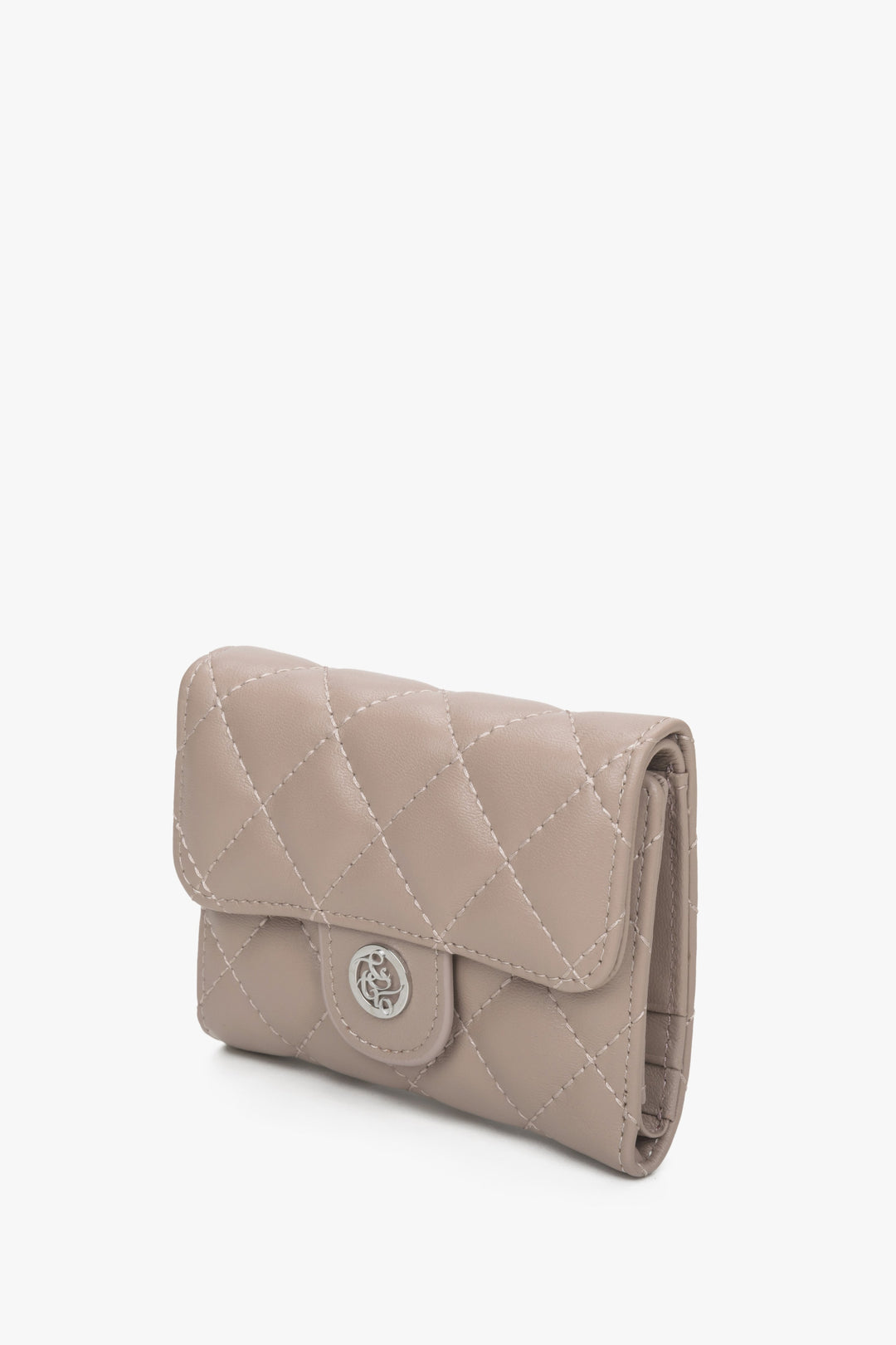 Women's tri-fold light pink wallet with embossing.