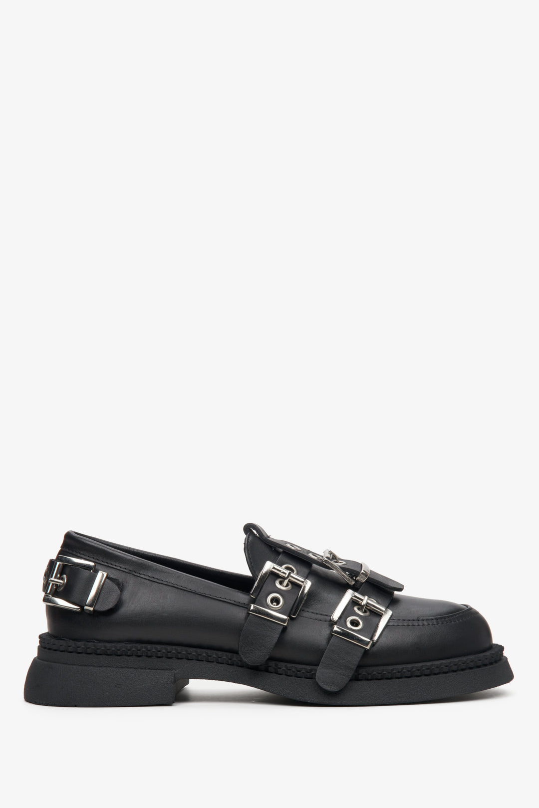Women's Black Leather Loafers with Decorative Buckles Estro ER00113791.