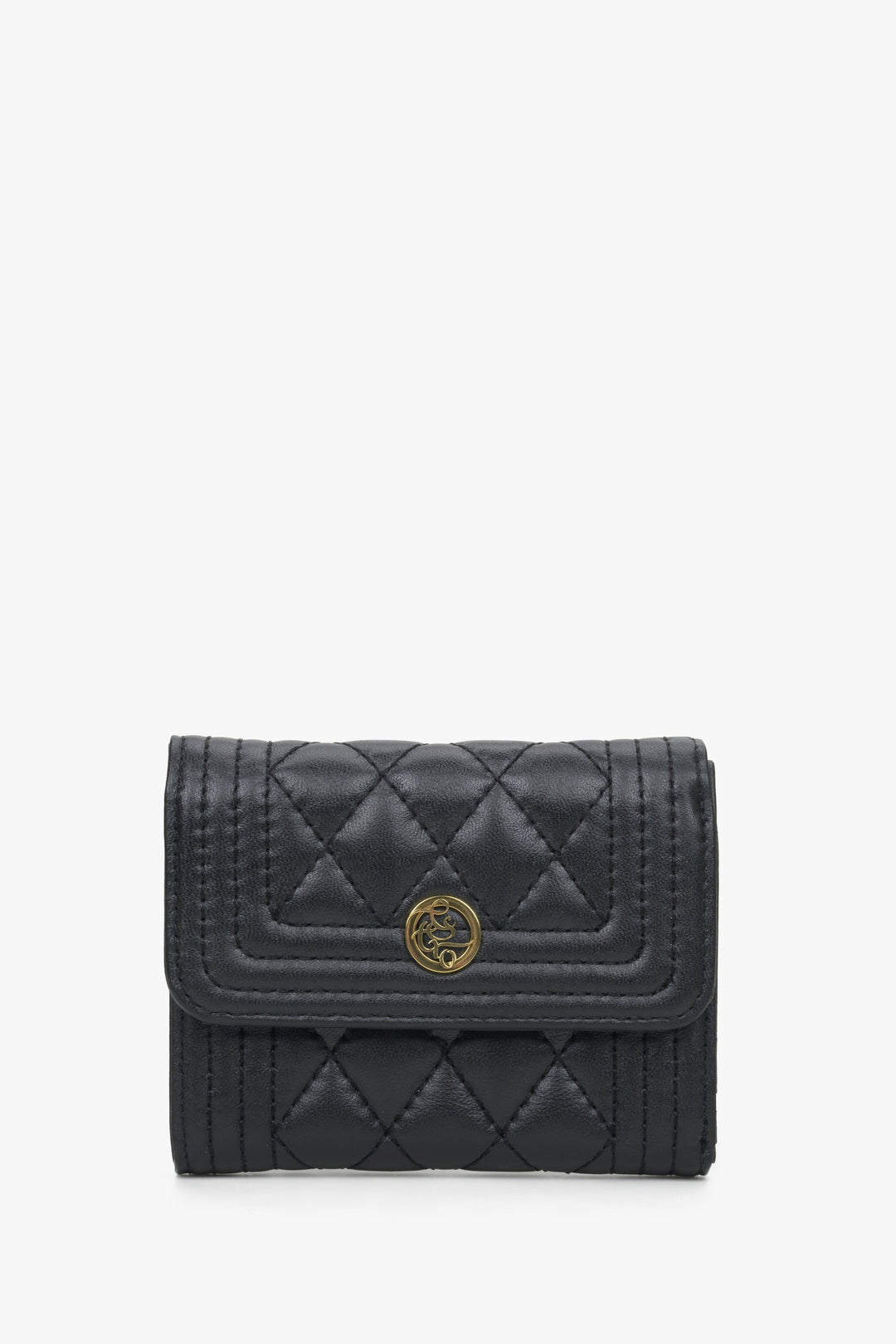 Women's Tri-Fold Black Wallet with Golden Accents Estro ER00114479.